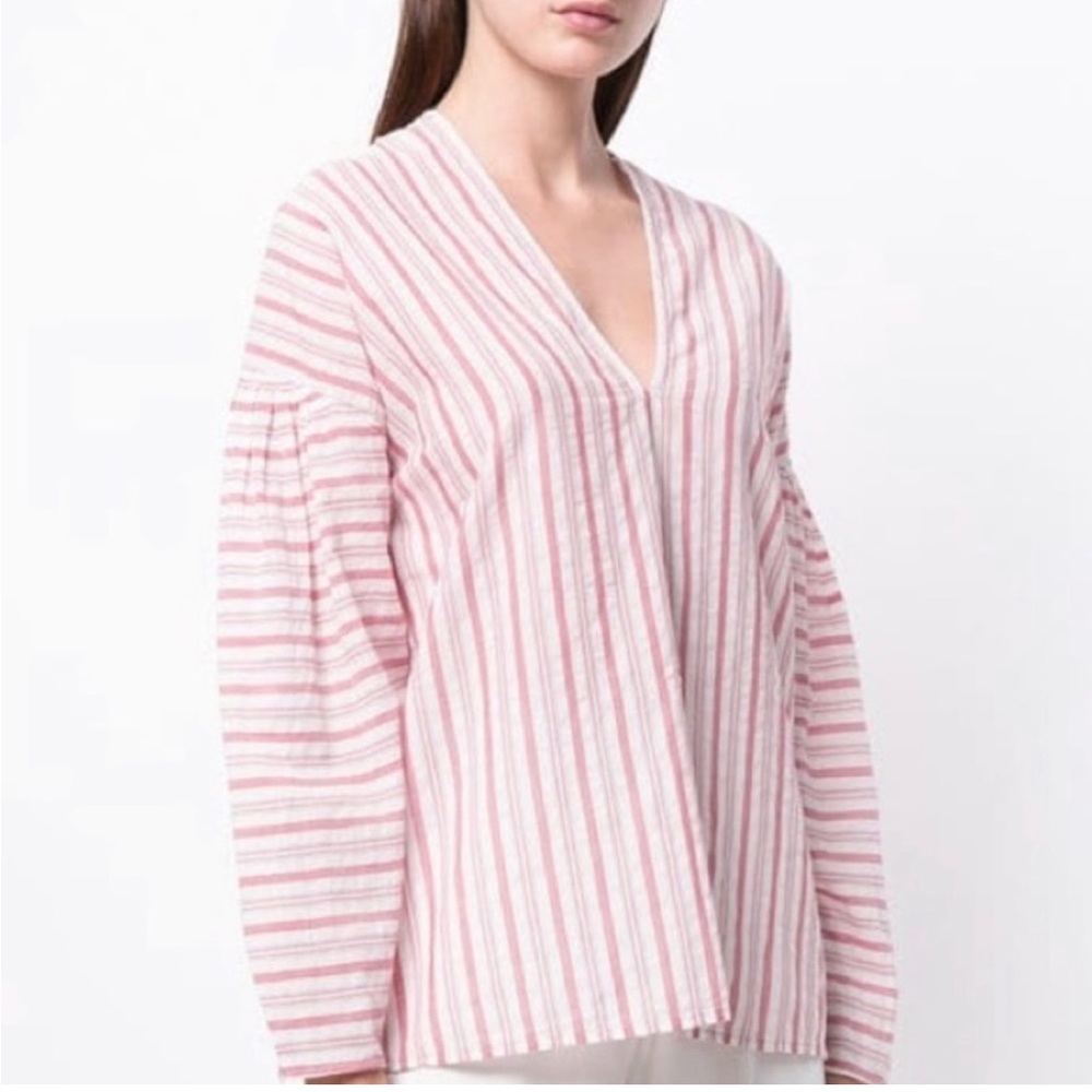 Vince 100 Percent Cotton Striped Balloon Sleeve Relaxed Fit Blouse Size S